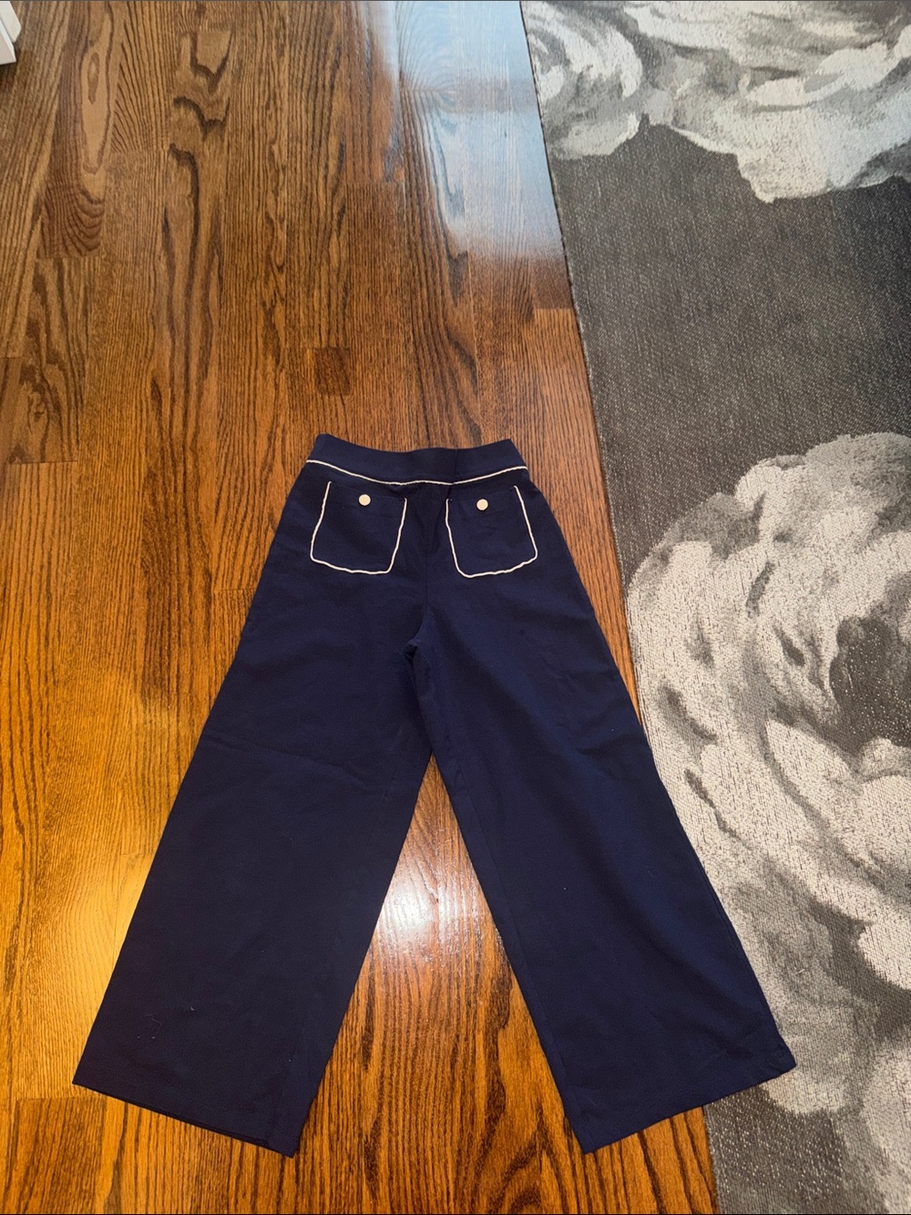 Janie and Jack Navy Wide-Leg Pants with White Piping